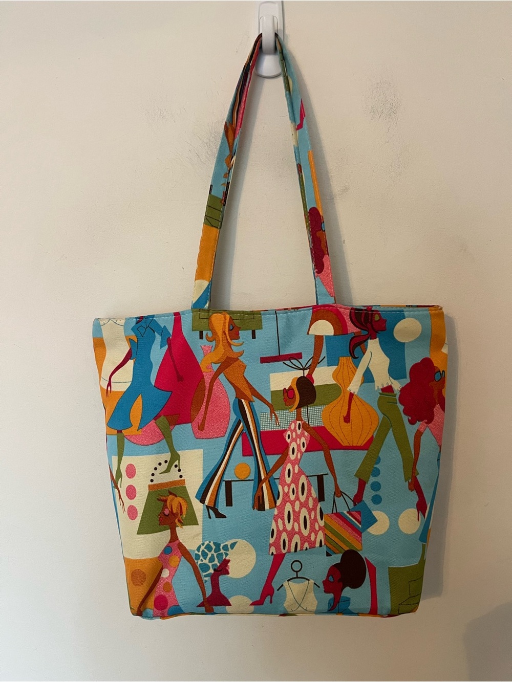 Y2K Fashion Girl Graphic Tote Bag Retro Mod Kitsch Colourful Zip - Picture 7 of 10